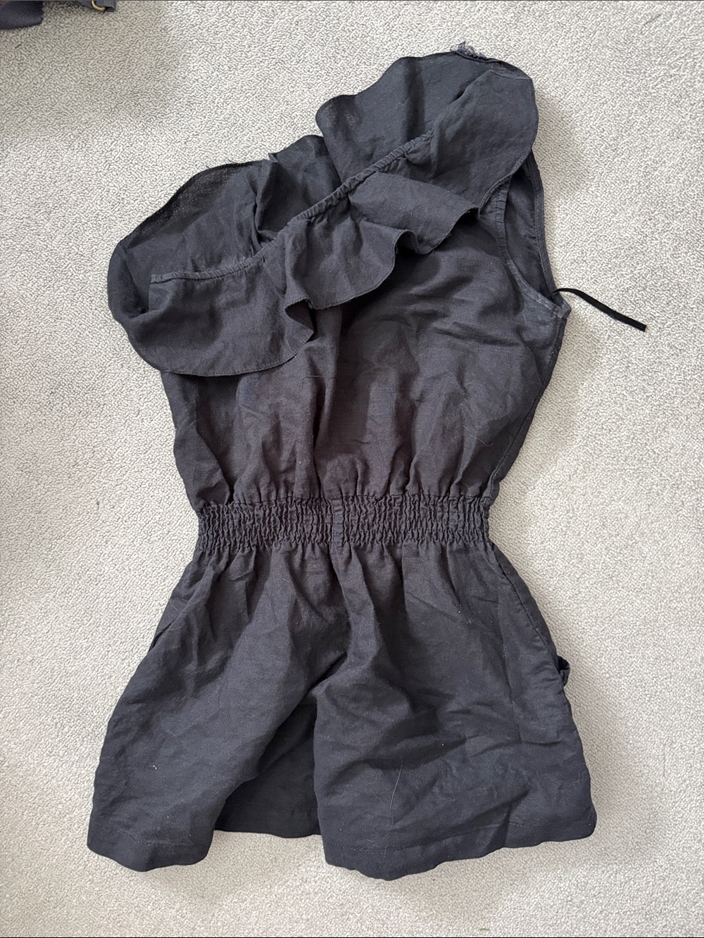 Black One-Shoulder Ruffle Romper - Picture 8 of 8
